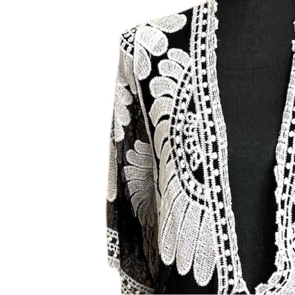 Cupshe Tie Front Sheer Black White Beach Cover Up - Picture 6 of 10